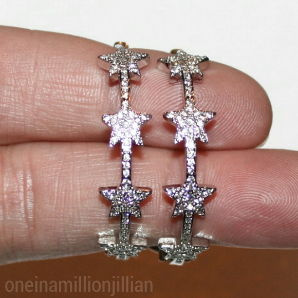 Trendy Pave Star Endless Hoop Earrings - Silver - Picture 2 of 8